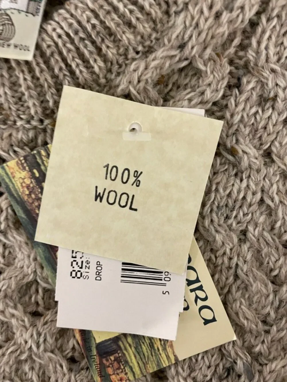Connemara Knitwear Aran Sweater Small Beige Irish Fisherman Cable Knit Wool NWT